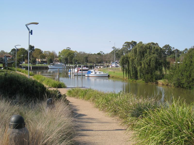 Sale - Port of Sale precinct, Canal Road and McMillan Street along Flooding Creek: View east along canal
