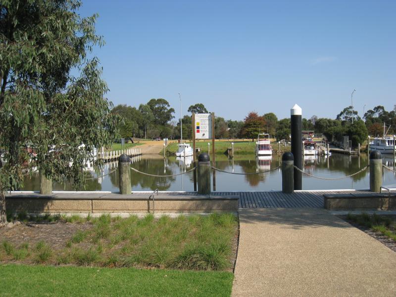 Sale - Port of Sale precinct, Canal Road and McMillan Street along Flooding Creek: View west towards canal from park along McMillan St