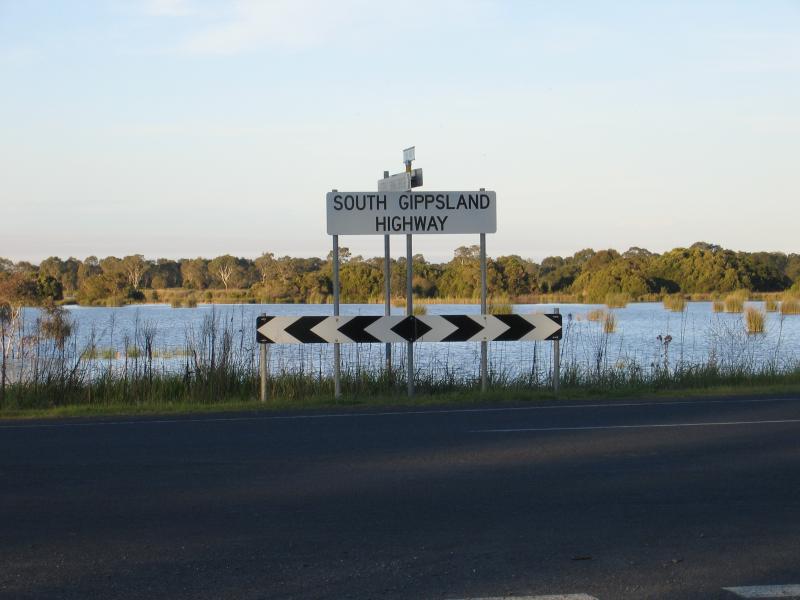 Sale - Historic Swing Bridge area, South Gippsland Highway south of Sale: View of wetlands at turn-off to swing bridge