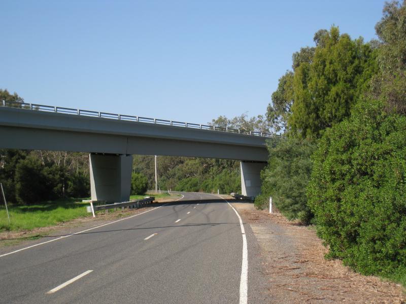 Sale - Historic Swing Bridge area, South Gippsland Highway south of Sale: Swing Bridge Drive passing under the South Gippsland Highway