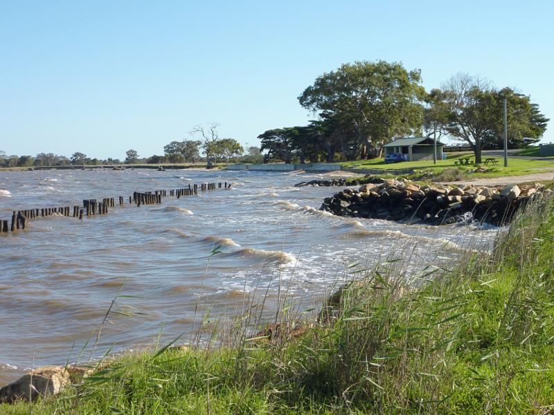 Sale - Marlay Point and foreshore reserve, Lake Wellington: View south-west along shoreline from near boat ramp towards shelter