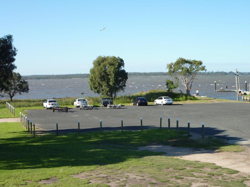Sale - Marlay Point and foreshore reserve, Lake Wellington: North-easterly view towards car park and boat ramp from yacht club