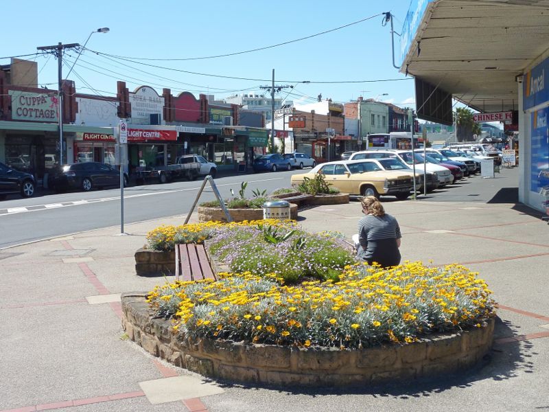Sandringham - Shops and commercial centre, Bay Road, Station Street and Melrose Street: View north along Station St at Bay St