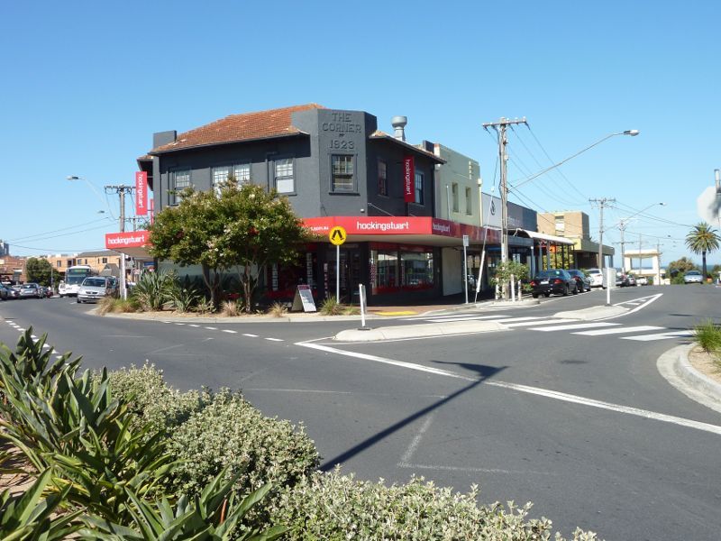 Sandringham - Shops and commercial centre, Bay Road, Station Street and Melrose Street: Southern corner of Station St and Melrose St