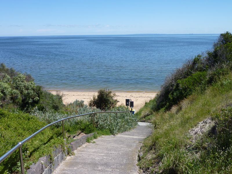 Sandringham - Beach and coastline opposite Tennyson Street: Pathway down to beach