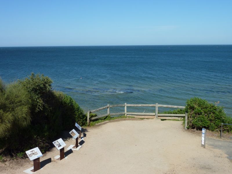 Sandringham - Beach and foreshore park between Sims Street and band rotunda: View across bay from band rotunda