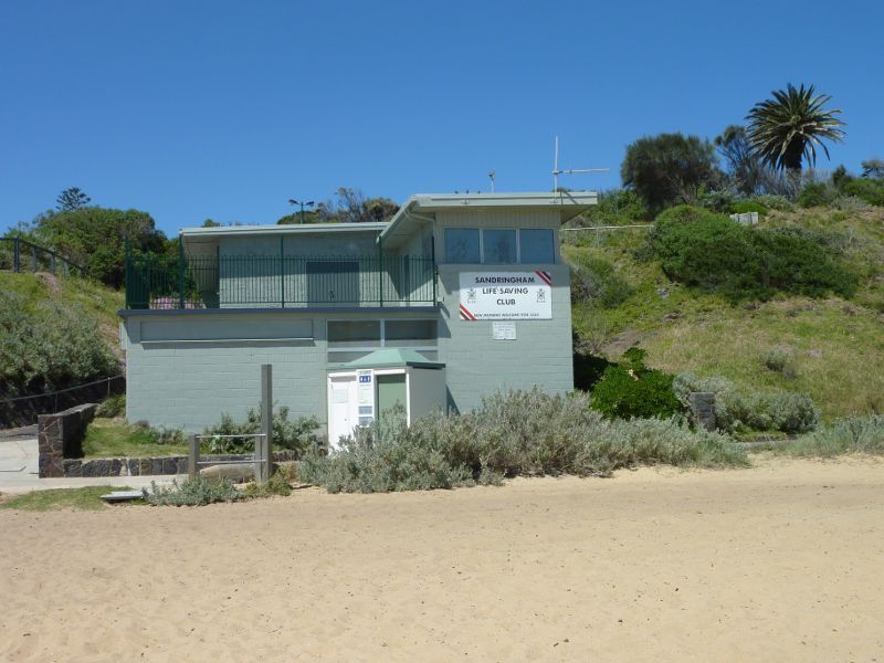 Sandringham - Beach and foreshore park around Sandringham Life Saving Club: Sandringham Life Saving Club viewed from beach