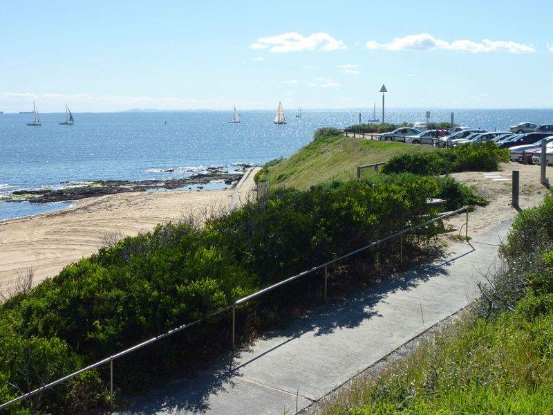 Sandringham - Picnic Point, beach south of Jetty Road: Westerly view across bay