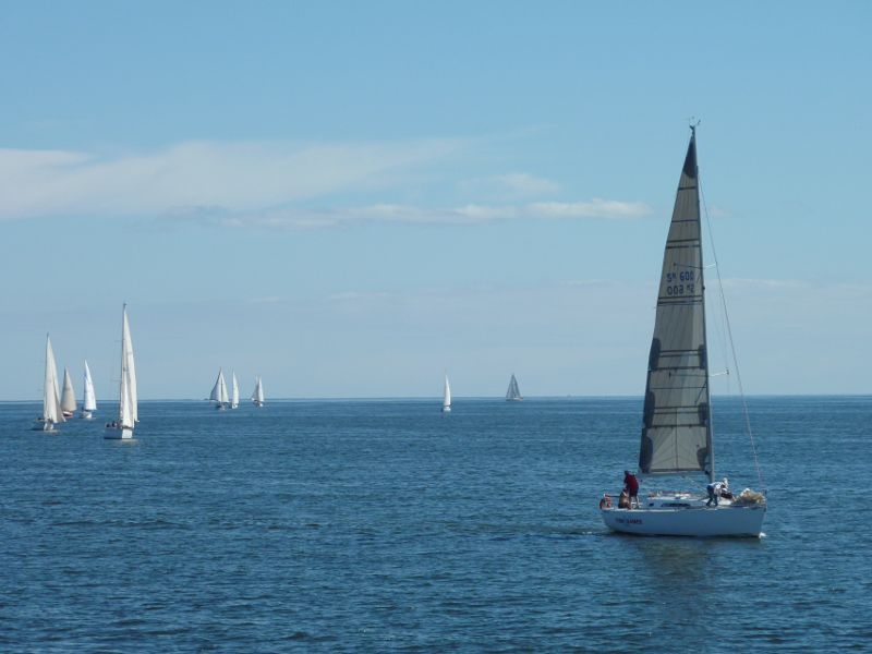 Sandringham - Picnic Point - breakwater and boat harbour - Yachts in the bay viewed from breakwater