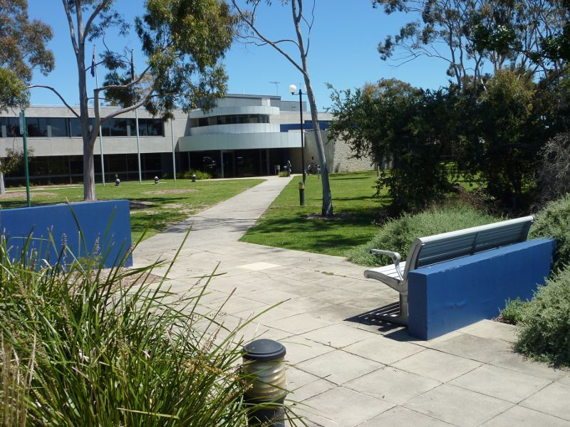 Sandringham - Bayside City Council and surrounding park, Royal Avenue - View from car park to council offices