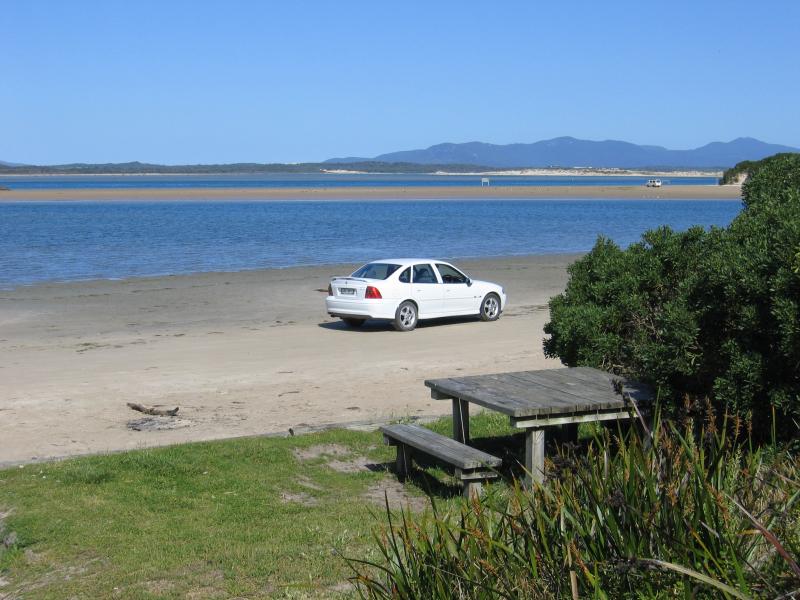 Sandy Point - Shallow Inlet at eastern end of Sandy Point Road: View south-east from BBQ shelter on foreshore