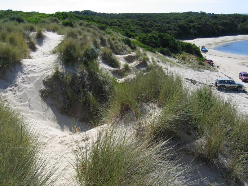 Sandy Point - Shallow Inlet at eastern end of Sandy Point Road: View from sand dunes, north-west along coast