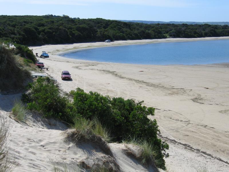 Sandy Point - Shallow Inlet at eastern end of Sandy Point Road: View from sand dunes, north-west along coast