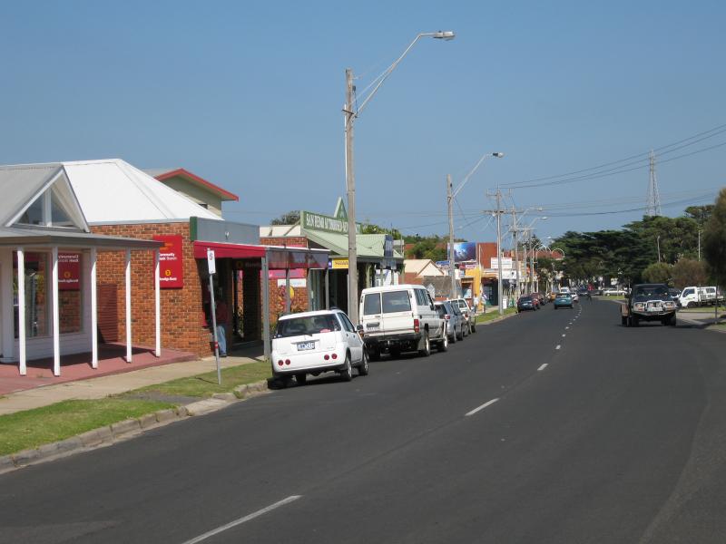 San Remo - Shops and commercial centre, Marine Parade: View west along Marine Pde between Back Beach Rd and Wynne Rd