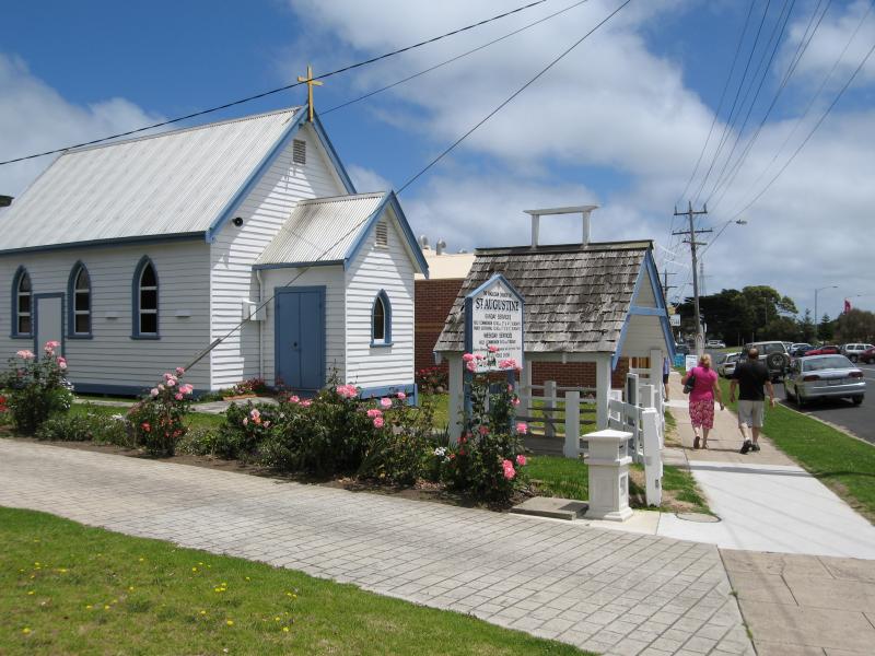 San Remo - Shops and commercial centre, Marine Parade: St Augustine Anglican Church, Marine Pde near Wynne Rd