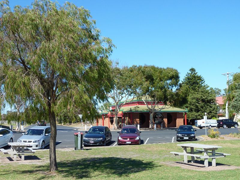 San Remo - Shops and commercial centre, Marine Parade: View south across Marine Pde at Woolamai Gv