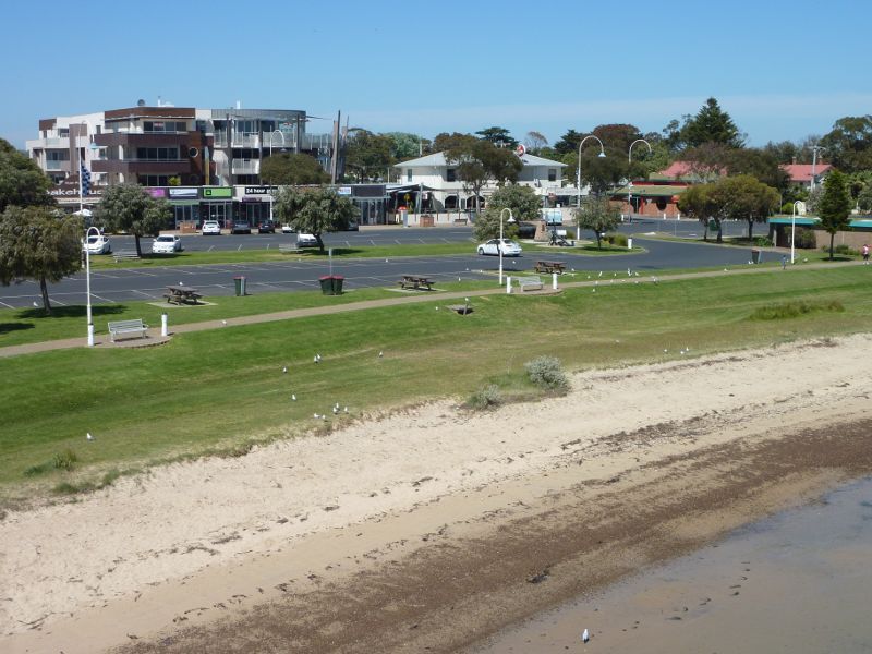San Remo - Views from Phillip Island Bridge, Phillip Island Road - View across foreshore towards Marine Pde and Westernport Hotel