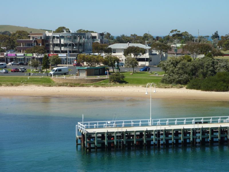 San Remo - Views from Phillip Island Bridge, Phillip Island Road: View across jetty towards foreshore and Marine Pde
