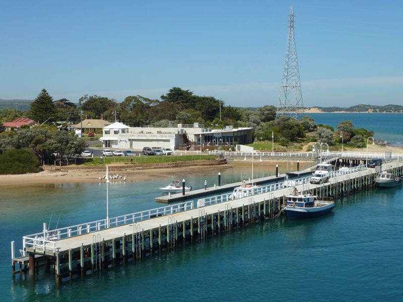 San Remo - Views from Phillip Island Bridge, Phillip Island Road: View over jetty towards Fishermans Co-Op