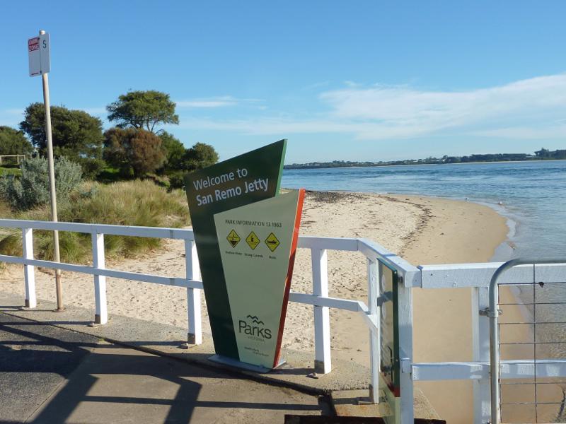 San Remo - San Remo Jetty: View west along beach at entrance to jetty