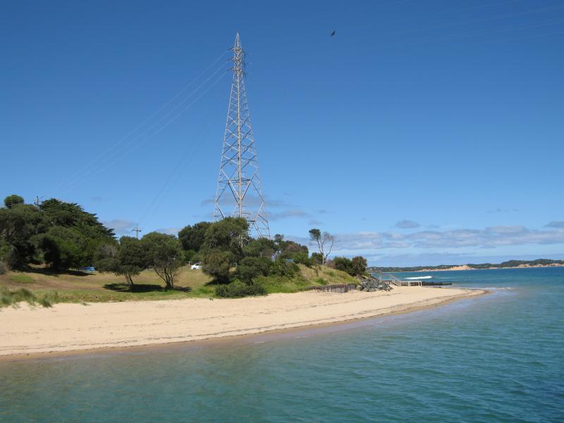 San Remo - Davis Point at western end of Marine Parade: View west towards Davis Point from jetty