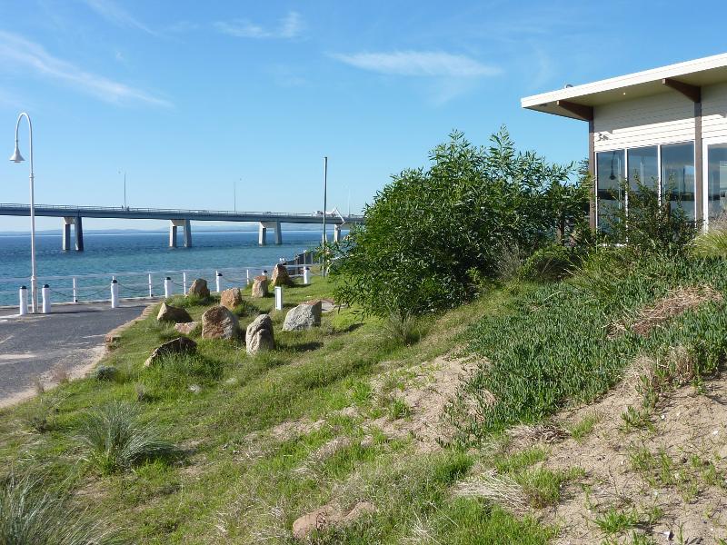 San Remo - Walking track along coast from San Remo Jetty to Back Beach: View towards bridge from near jetty