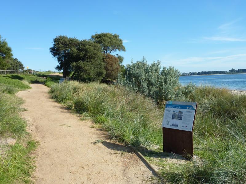 San Remo - Walking track along coast from San Remo Jetty to Back Beach: View south-west along path near jetty