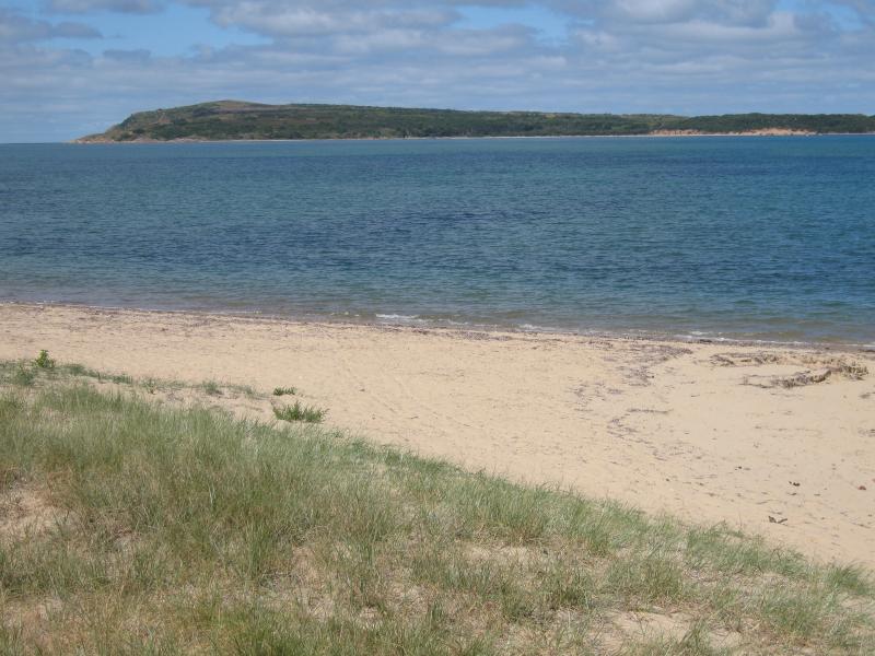 San Remo - Back Beach, Davis Point Road area: View south across beach towards Cape Woolamai