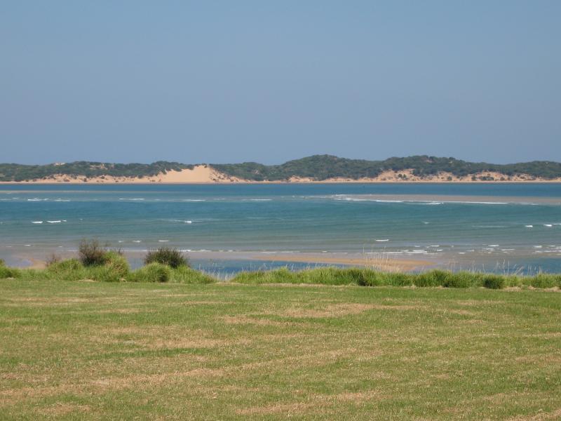 San Remo - Lions Park and Bonwicks Beach, Back Beach Road: View west through Lions Park towards Cape Woolamai