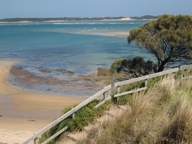 San Remo - Lions Park and Bonwicks Beach, Back Beach Road: View south-west across beach from steps down to beach