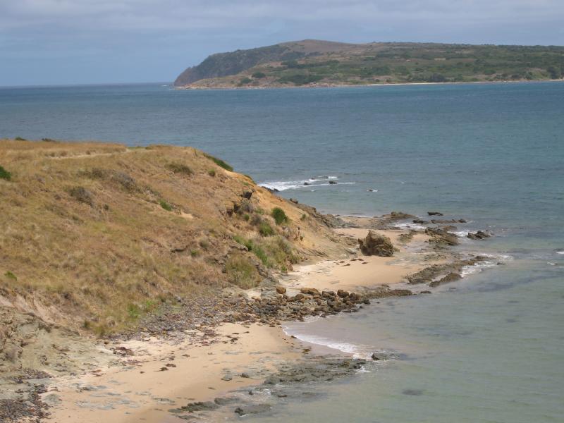 San Remo - Lions Park and Bonwicks Beach, Back Beach Road: View along beach towards Cape Woolamai