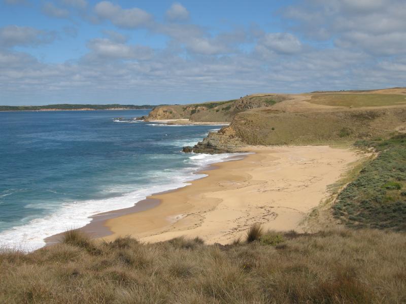 San Remo - Bore Beach, Potters Hill Road: View west along beach from walking track