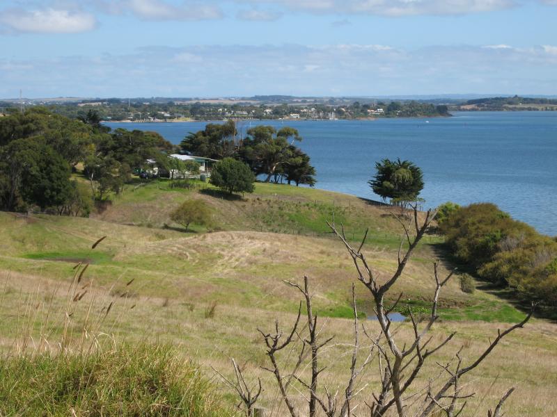 San Remo - Phillip Island Road between San Remo and Anderson: View west along coast from near Potters Hill Rd