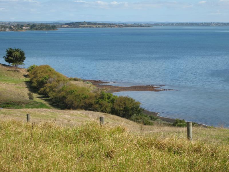 San Remo - Phillip Island Road between San Remo and Anderson: View north-west at coast near Potters Hill Rd