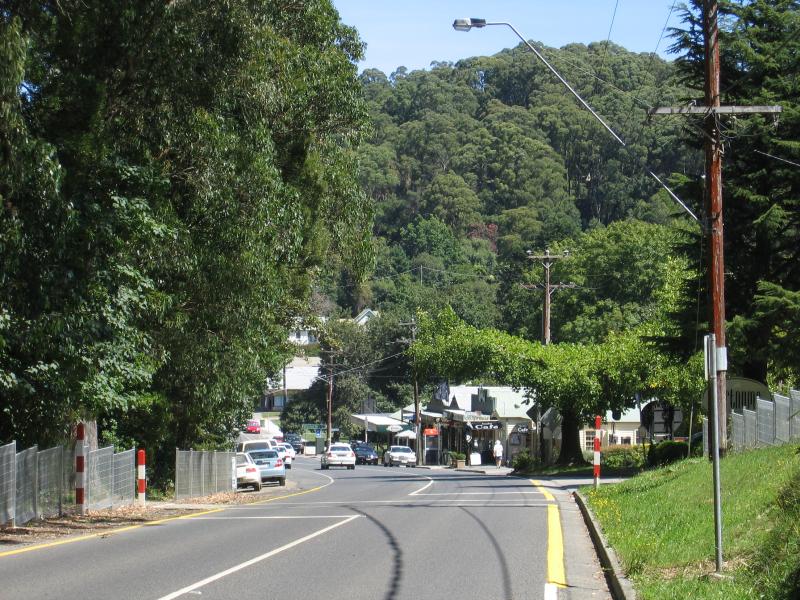 Sassafras - Commercial centre and shops, Mount Dandenong Tourist Road: View south along Mt Dandenong Tourist Rd towards town centre and Mountain Hwy