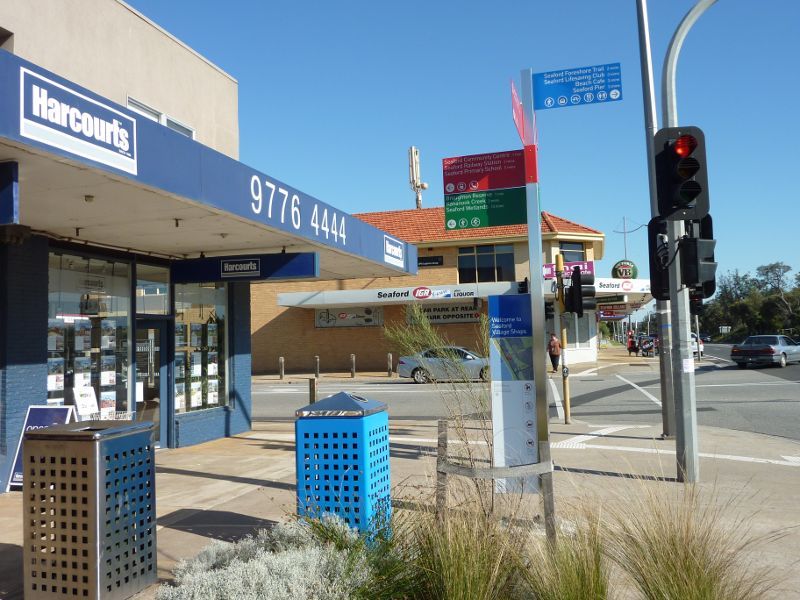 Seaford - Shops, Nepean Highway north of Station Street: View south along Nepean Hwy at Station St