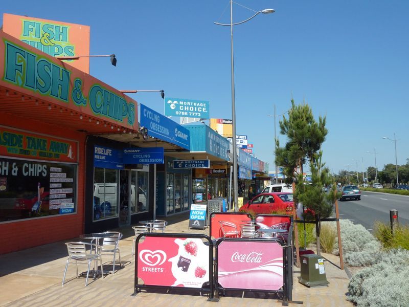 Seaford - Shops, Nepean Highway north of Station Street: View south along Nepean Hwy at Broughton La