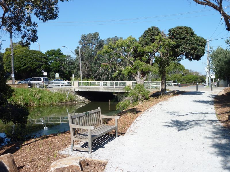 Seaford - Broughton Reserve and Kananook Creek, Station Street: View south along pathway on western side of Kananook Creek
