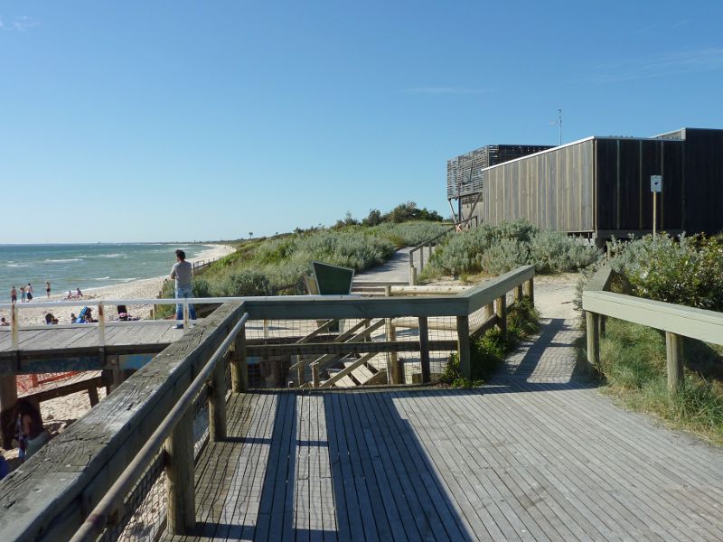 Seaford - Seaford Pier and surrounding beaches: View north along coast from viewing platform at pier entrance