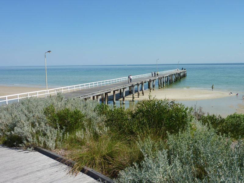 Seaford - Seaford Pier and surrounding beaches - View along pier from Seaford Life Saving Club