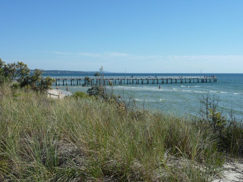 Seaford - Seaford Pier and surrounding beaches: View of pier from foreshore to the north