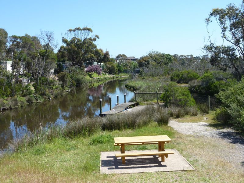 Seaford - Kananook Creek at McCulloch Avenue: Northerly view along creek near footbridge entrance