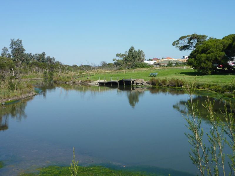 Seaford - Kananook Creek near footbridge at Riviera Street: View south along creek from footbridge
