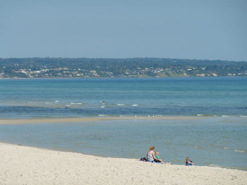 Seaford - Beach at Keast Park - View across beach towards Frankston and Olivers Hill