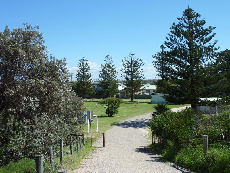 Seaspray - Foreshore Road through town centre: View towards coastal park from path to Seaspray Surf Life Saving Club