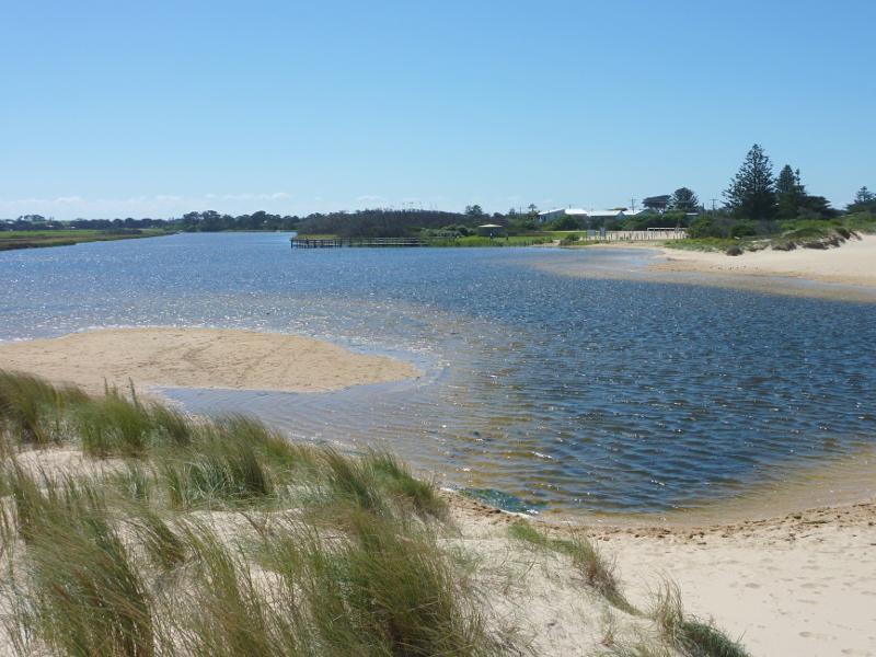 Seaspray - Beach at south-western end of Foreshore Road and mouth of Merriman Creek - View north along creek from beach