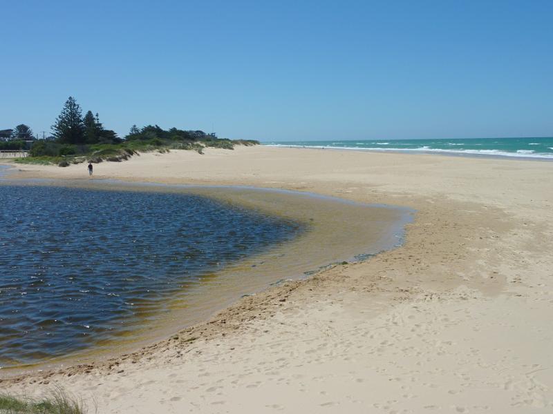 Seaspray - Beach at south-western end of Foreshore Road and mouth of Merriman Creek - View north-east along beach at mouth of creek
