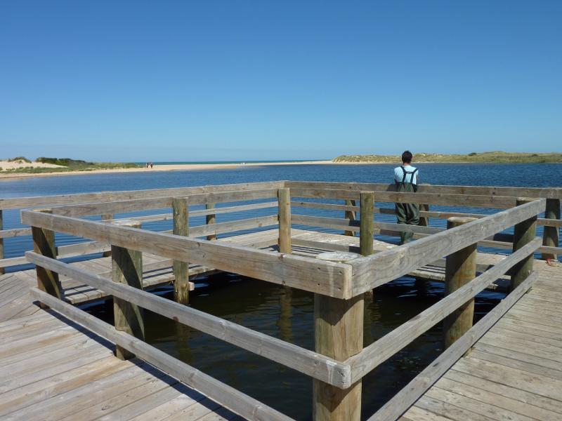 Seaspray - Merriman Creek and fishing platform at the park at end of Foreshore Road: View south along creek from fishing platform