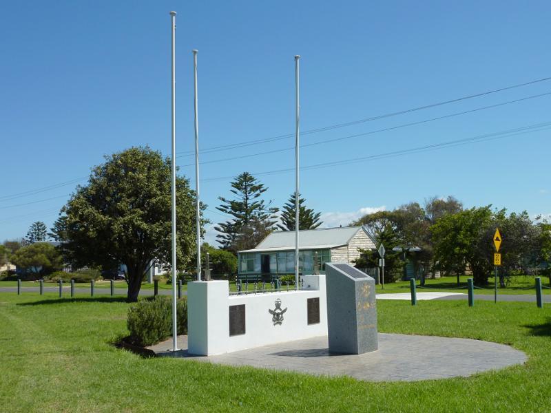 Seaspray - Seaspray Memorial Park and surroundings between Buckley Street and Bearup Street: View towards war memorial and Buckley St