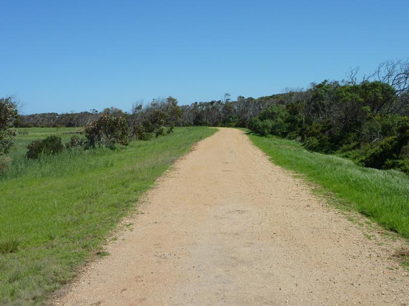 Seaspray - Reserve north of Buckley Street, along Merriman Creek and The Island: View south-west along path behind houses along Buckley St